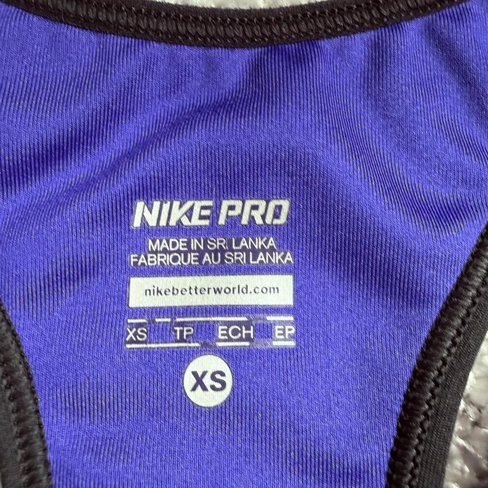 Nike Pro Sports Bra Womens XS Purple Zip Front Racerback Compression Dri-FIT